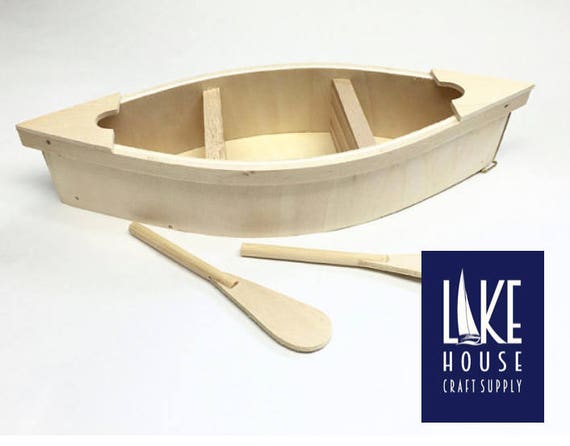 Bare Wood Canoe Boat with Oars. 9 Plain Wood Row Boat.